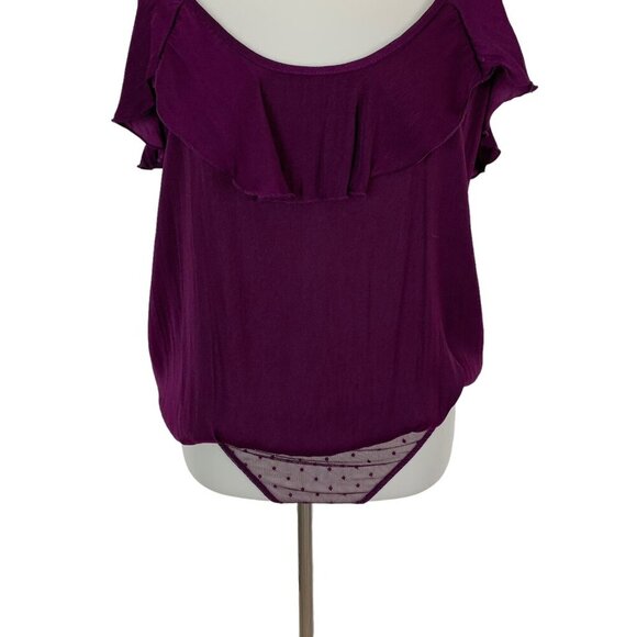 Free People Intimately Plum Ruffle Bodysuit Spaghetti Strap Stretchy Flirty M - Picture 3 of 4